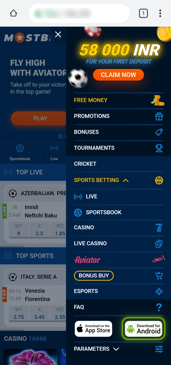 Save the setup file to your Android smartphone for Mostbet App.
