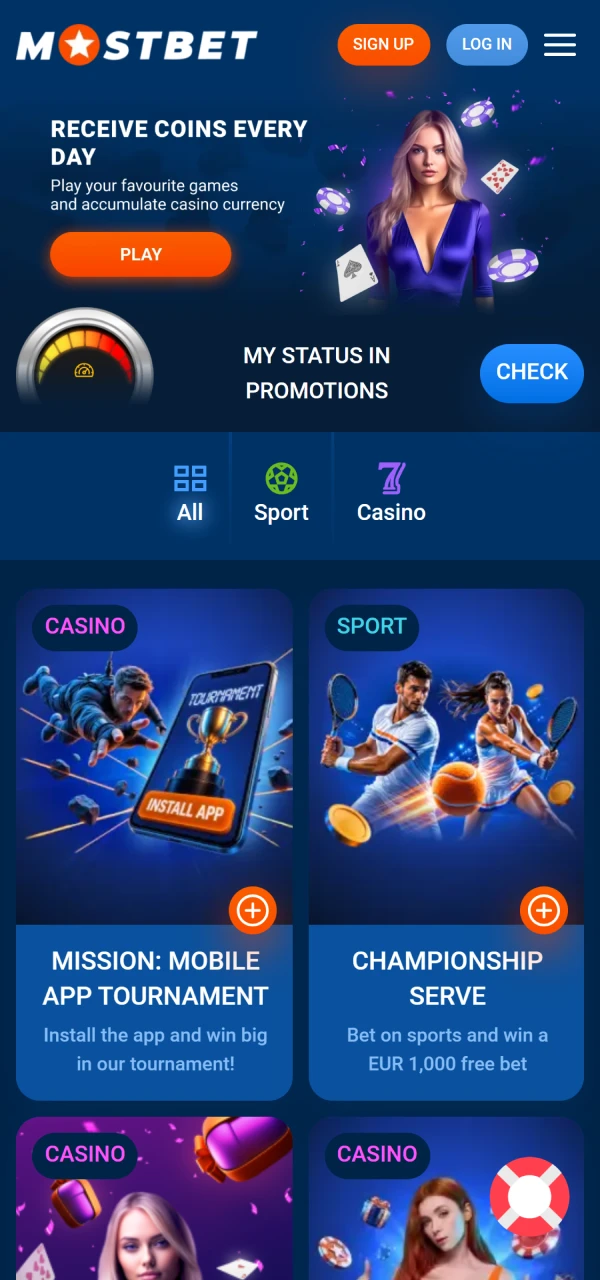 Review current promotions listed on the screen in Mostbet App.