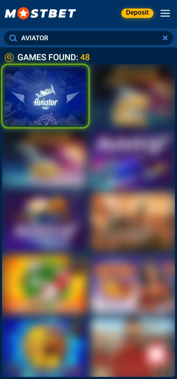 Find and launch the main title to begin Mostbet Aviator gameplay.