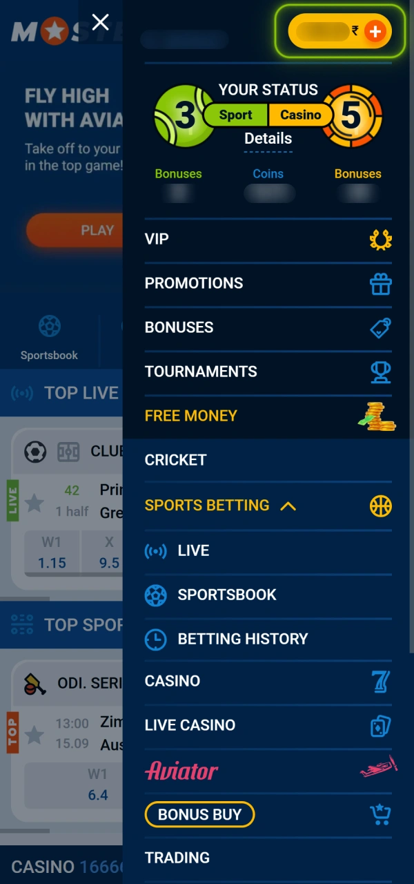 View your updated account balance after completing the Mostbet deposit.