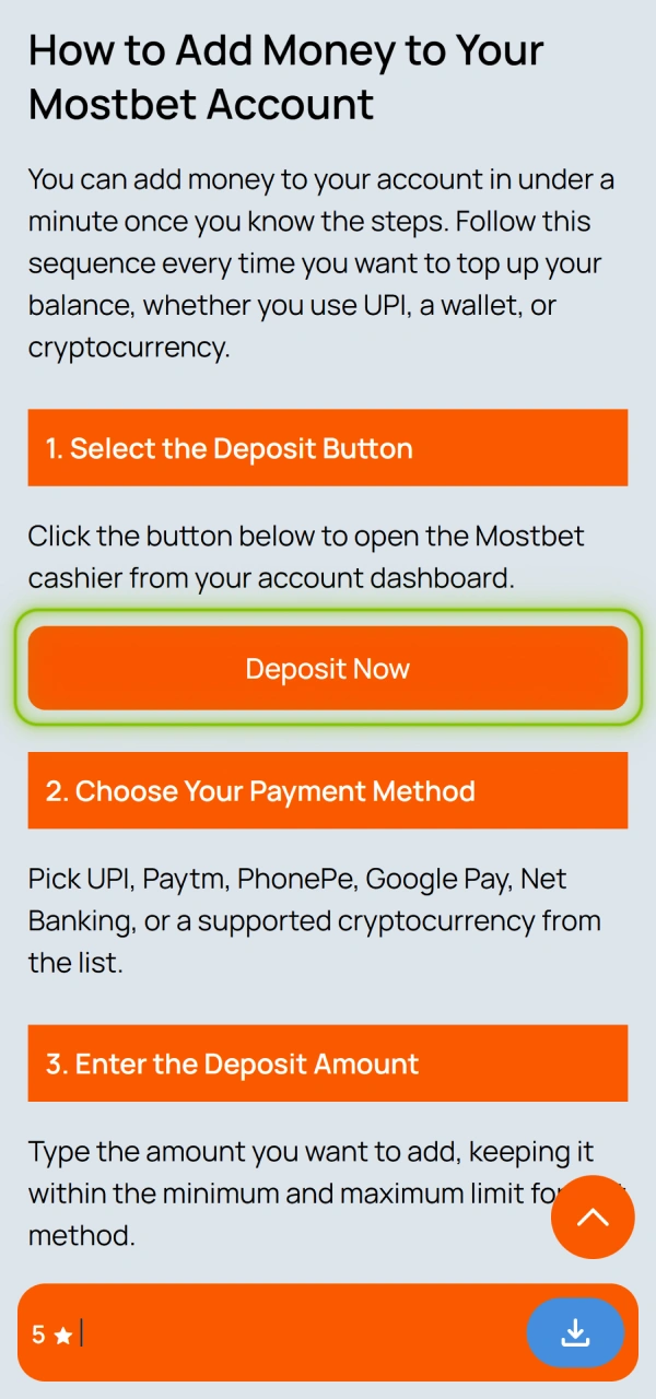 Click the cashier button to initiate your new Mostbet deposit.
