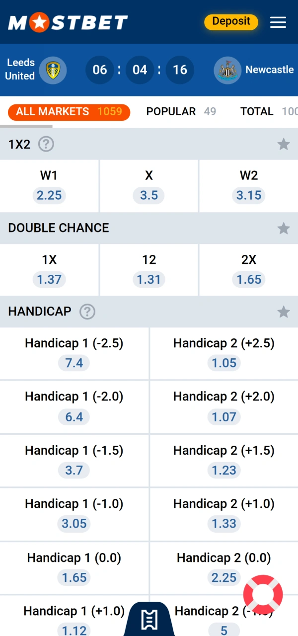 Select favorable odds to calculate your custom Mostbet football bet return.