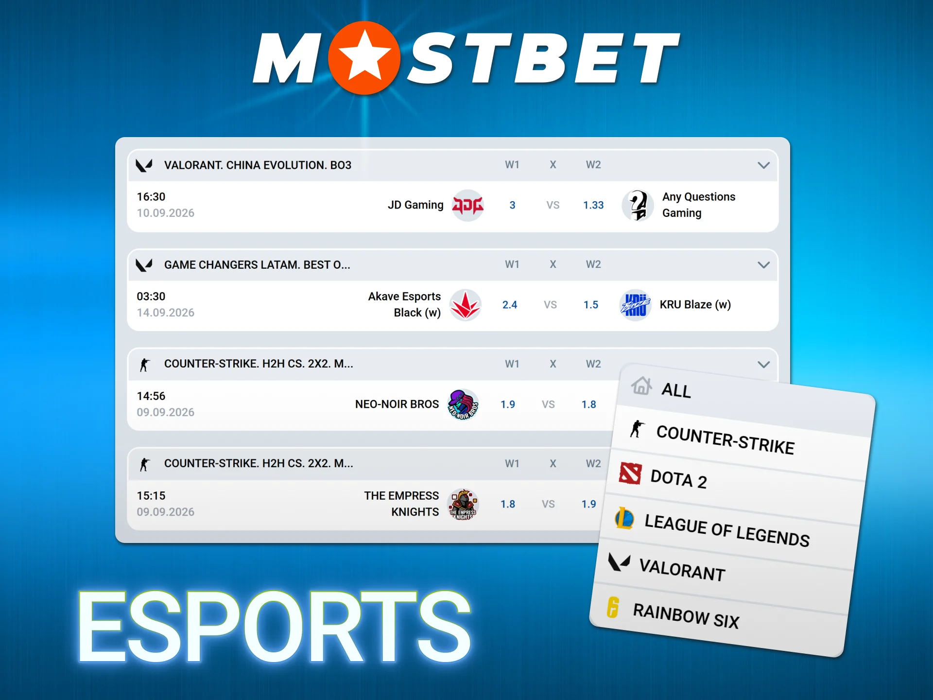 Back top professional cyber gaming teams using options on Mostbet Main.