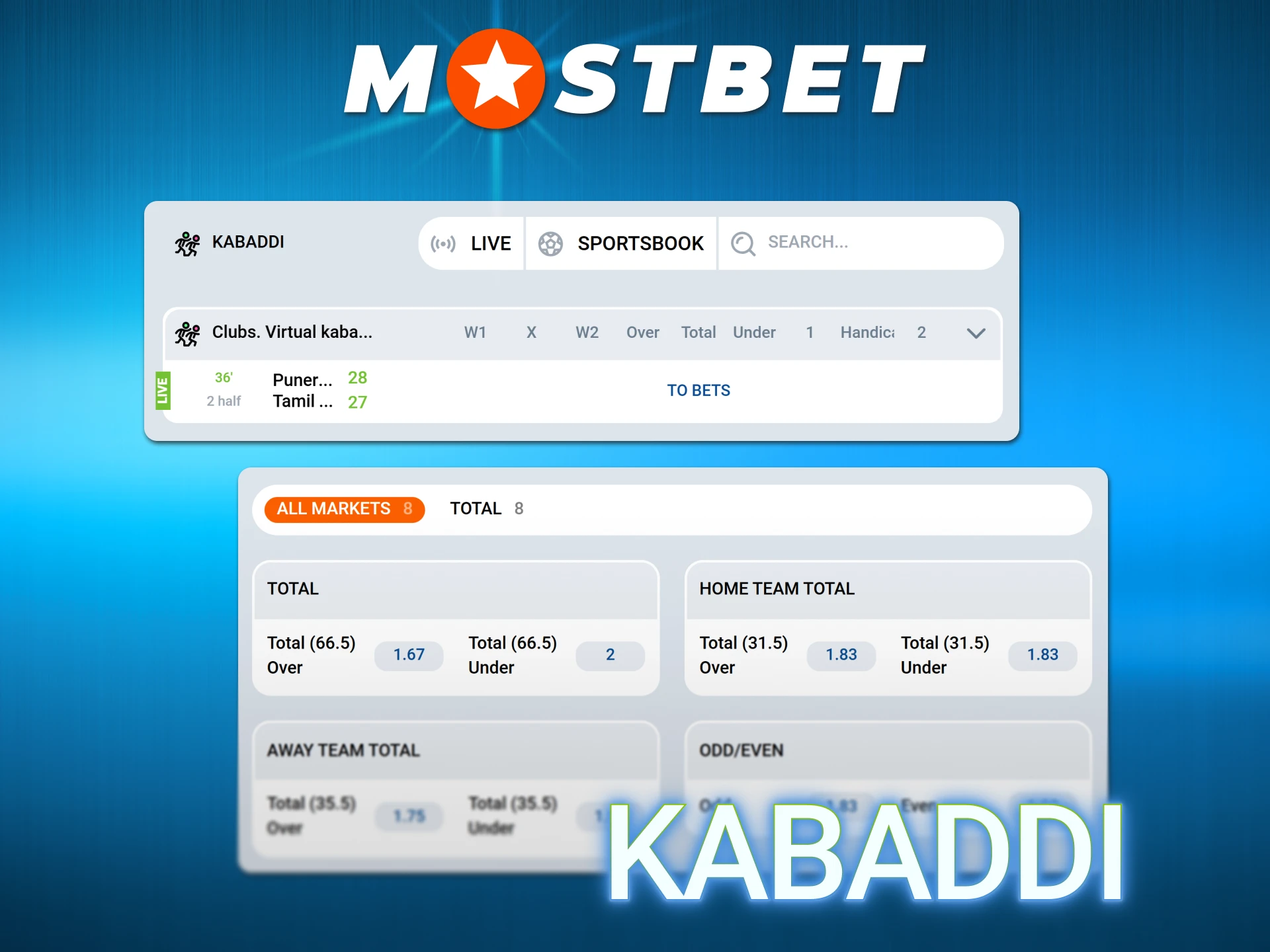 Bet on professional raid matches in Kabaddi on official Mostbet Main.