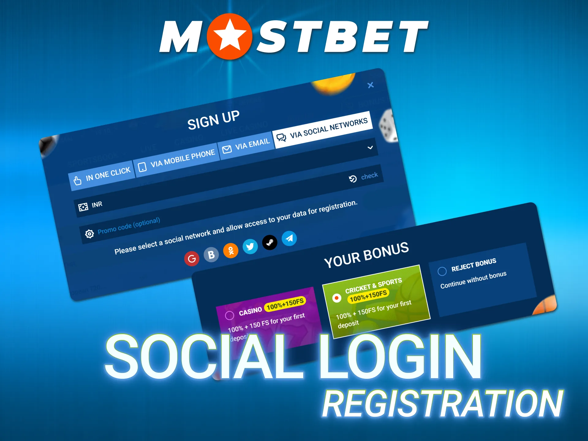 Connect existing social profiles to speed up Mostbet Registration instantly.